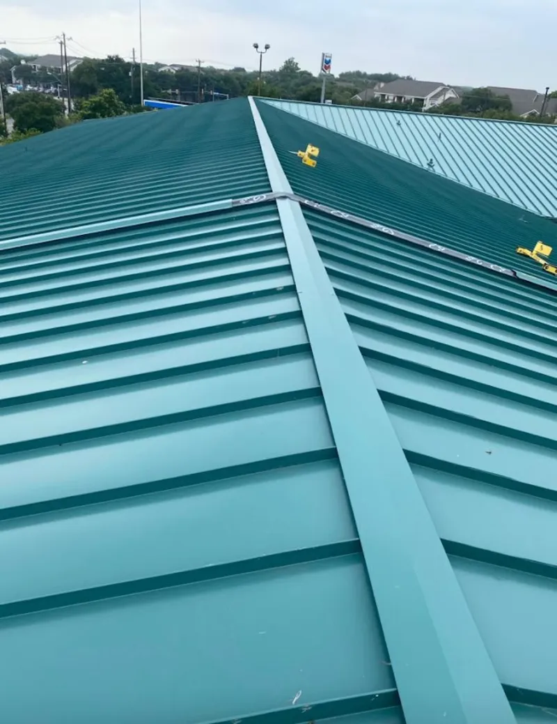 Green commercial metal roof ridge and valley for Metal Roof Repair in Cotati